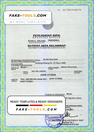Indonesia birth certificate template in PSD format, fully editable