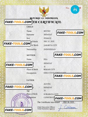 Indonesia vital record birth certificate PSD template, completely editable