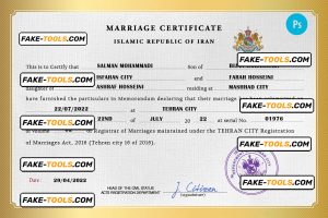 Iran marriage certificate PSD template, fully editable