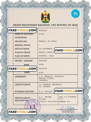 Iraq vital record death certificate PSD template