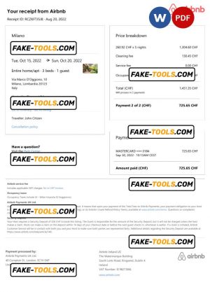 Italy Airbnb booking confirmation Word and PDF template