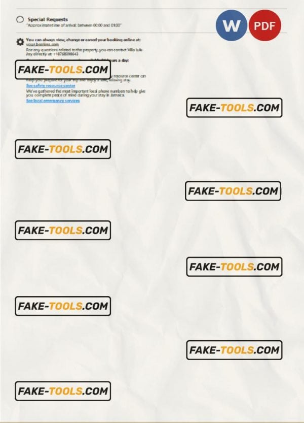 Jamaica hotel booking confirmation Word and PDF template, 2 pages