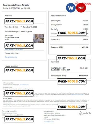 Jordan Airbnb booking confirmation Word and PDF template