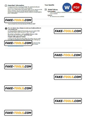 Jordan hotel booking confirmation Word and PDF template, 2 pages