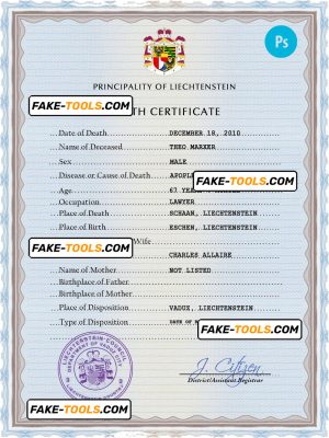 Liechtenstein vital record death certificate PSD template