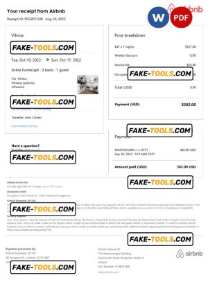 Lithuania Airbnb booking confirmation Word and PDF template