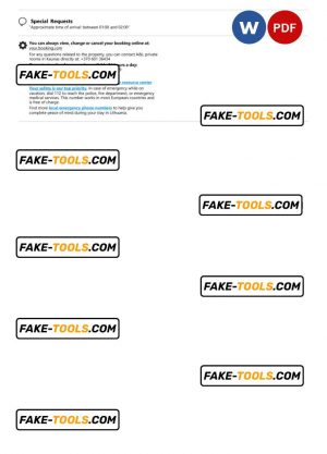 Lithuania hotel booking confirmation Word and PDF template, 2 pages