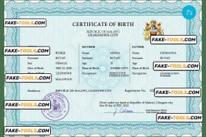 Malawi vital record birth certificate PSD template
