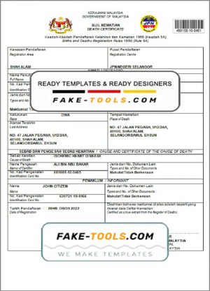 Malaysia death certificate template in Word and PDF format