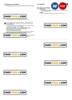 Malaysia hotel booking confirmation Word and PDF template, 2 pages