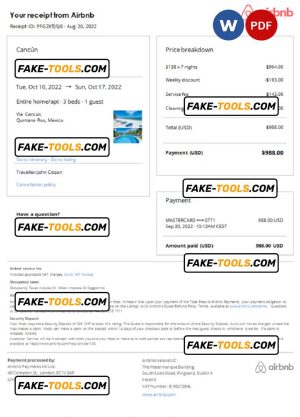Mexico Airbnb booking confirmation Word and PDF template