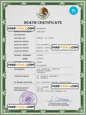 Mexico death certificate PSD template, completely editable