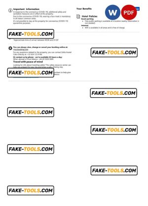 Mexico hotel booking confirmation Word and PDF template, 2 pages