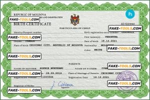 Moldova vital record birth certificate PSD template