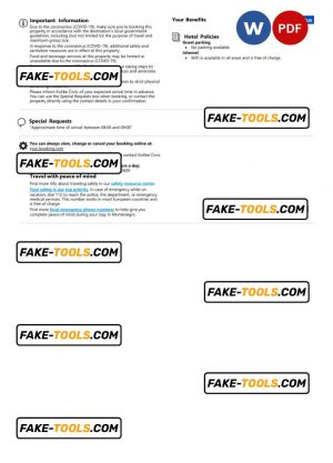 Montenegro hotel booking confirmation Word and PDF template, 2 pages