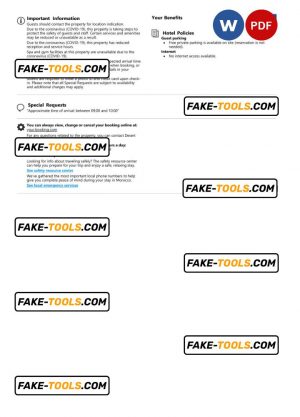 Morocco hotel booking confirmation Word and PDF template, 2 pages