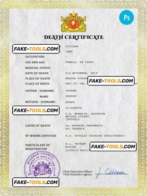 Myanmar death certificate PSD template, completely editable