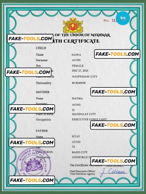Myanmar vital record birth certificate PSD template