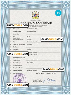 Namibia vital record death certificate PSD template