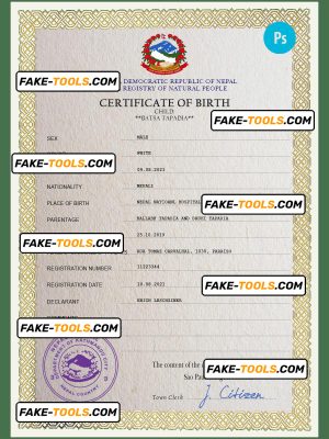 Nepal vital record birth certificate PSD template