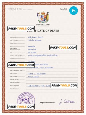 New Zealand vital record death certificate PSD template