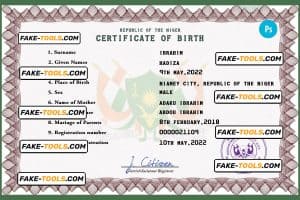 Niger vital record birth certificate PSD template