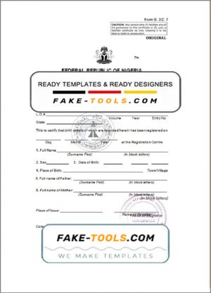 Nigeria birth certificate template in Word and PDF format