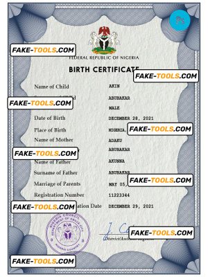 Nigeria vital record birth certificate PSD template, fully editable