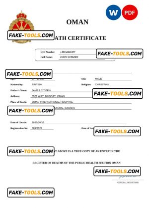 Oman vital record death certificate Word and PDF template