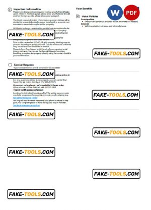 Pakistan hotel booking confirmation Word and PDF template, 2 pages