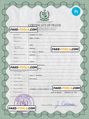 Pakistan vital record death certificate PSD template