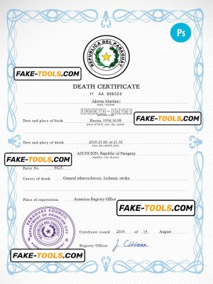 Paraguay vital record death certificate PSD template