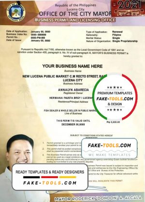 Philippines City of Lucena private entrepreneur certificate template in PSD format