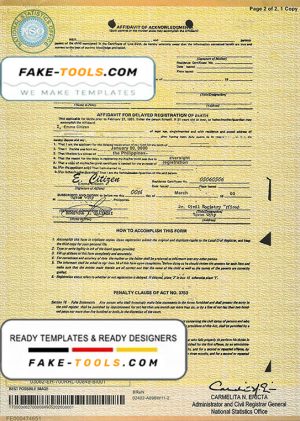 Philippines birth certificate template in PSD format, fully editable