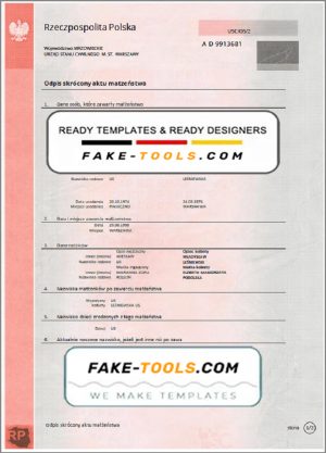 Poland marriage certificate template in Word and PDF format