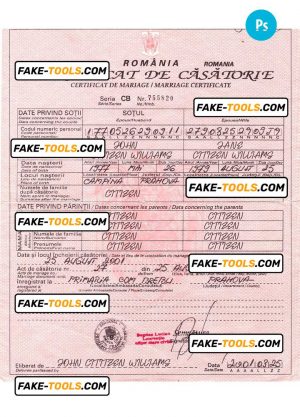 ROMANIA vital record marriage certificate PSD template