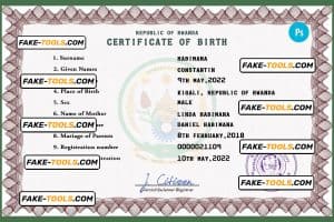 Rwanda birth certificate PSD template, completely editable