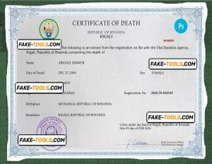 Rwanda vital record death certificate PSD template, fully editable