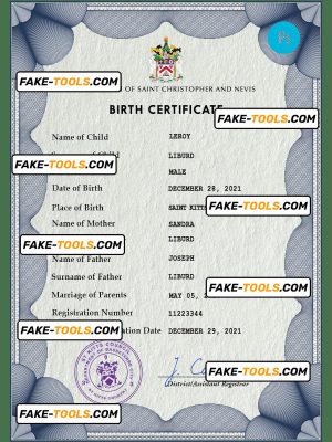 Saint Kitts vital record birth certificate PSD template