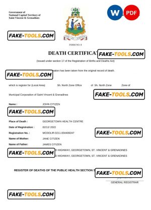 Saint Vincent and the Grenadines vital record death certificate Word and PDF template