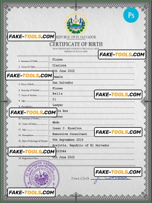 Salvador vital record birth certificate PSD template