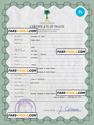 Saudi Arabia death certificate PSD template, completely editable