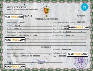 Senegal vital record death certificate PSD template