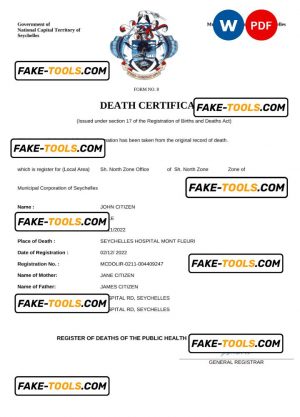 Seychelles vital record death certificate Word and PDF template