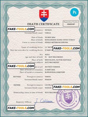 Slovakia vital record death certificate PSD template
