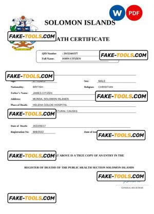 Solomon Islands vital record death certificate Word and PDF template