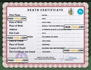 Solomon vital record death certificate PSD template, fully editable