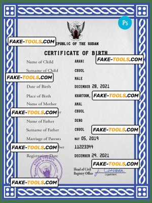 Sudan vital record birth certificate PSD template