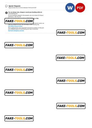 Suriname hotel booking confirmation Word and PDF template, 2 pages