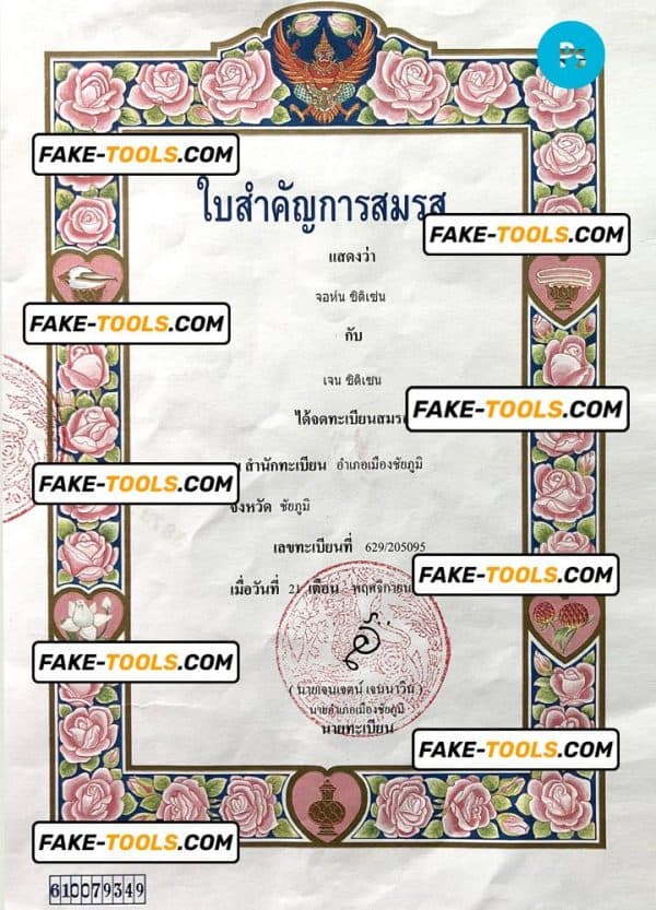 THAILAND marriage certificate PSD template, with fonts